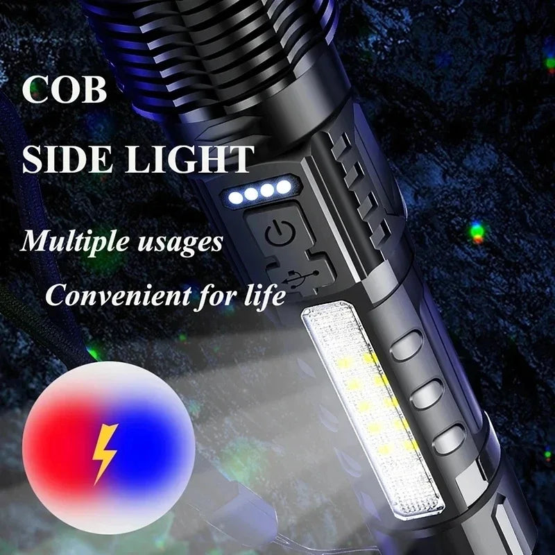 High Power White Laser LED Flashlight – USB Rechargeable Tactical Torch