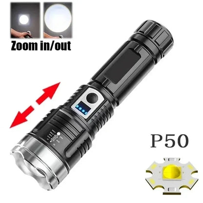 High Power White Laser LED Flashlight – USB Rechargeable Tactical Torch