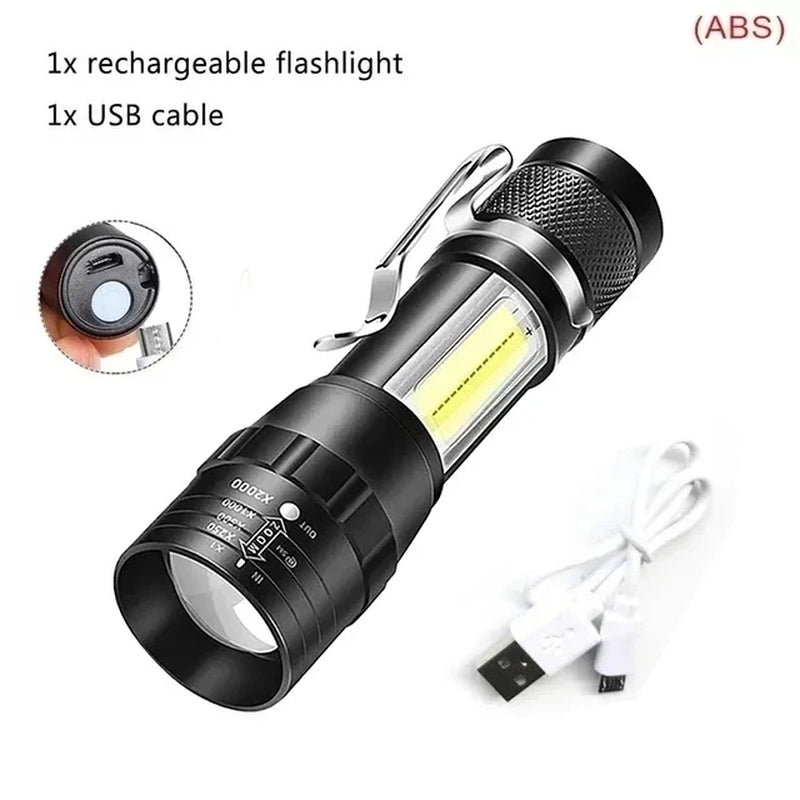 High Power White Laser LED Flashlight – USB Rechargeable Tactical Torch