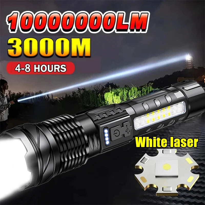 High Power White Laser LED Flashlight – USB Rechargeable Tactical Torch