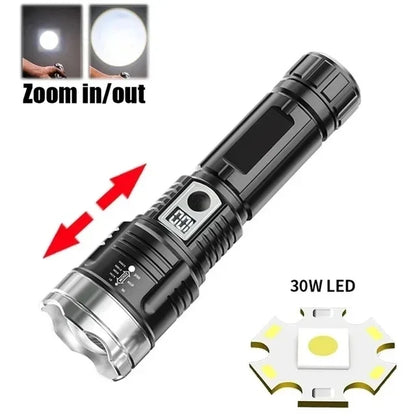 High Power White Laser LED Flashlight – USB Rechargeable Tactical Torch