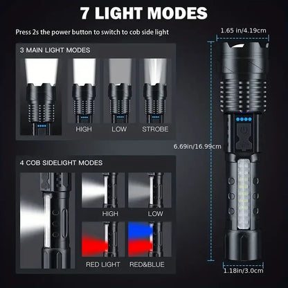 High Power White Laser LED Flashlight – USB Rechargeable Tactical Torch